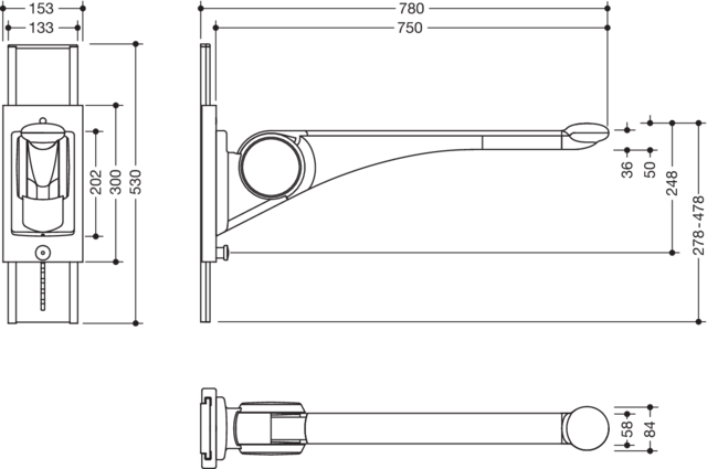 Artikelbild 3 des Artikels „HEWI Stützklappgr 802 LifeSystem Premium 750mm, we hgl/we ma, m Höhenverstellung 750 mm | weiß hochglanz/weiß matt“