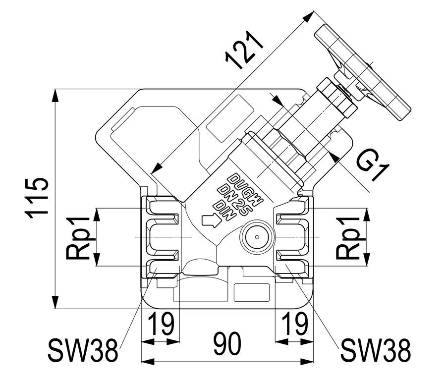 Artikelbild 2 des Artikels „Schlösser Freistromventil DG1525 DN 25, Rp 1, m DS, o Entl., nstg Spin. DN 25, Rp 1“