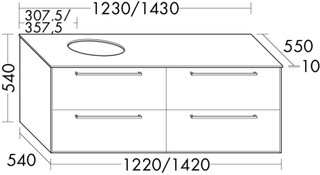 Burgbad Osera Waschtisch-Unterschrank 123x54x55cm, r, 4 AZ, Pl dg gl, li-gr ma