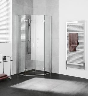 Kermi 5-Eckdusche Diga Pendel-Falttür 100x200cm, w, G kl Cl, f gleichschenk BW