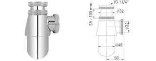 ASW Flaschengeruchsverschluss 1 1/4"x32mm, o Abg-Ro., Metallg. verchr.