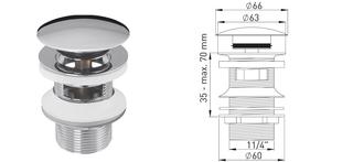ASW Ablaufventil 1 1/4x 63mm, d 66mm, MS vc, L. 80mm, o Ü