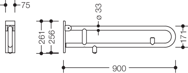 Artikelbild 3 des Artikels „HEWI Stützklappgriff 805 900mm, ES m geschli., E-Ausf., Spültaste 900 mm“