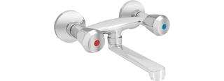 ASW Wand-Spültisch-Zweiloch-Armatur DN 15, schw 150mm, MS vc, Acr.griff. kl
