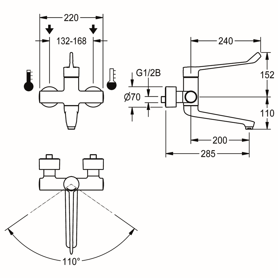 Artikelbild 3 des Artikels „AR Thermostat-Wandbatterie, F4, EHM, Schwenkauslauf, 285 mm, Armhebel 240 mm “