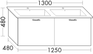 Burgbad Waschtischunterschrank sys30 125x48x48cm, 2 Auszüge, Diago