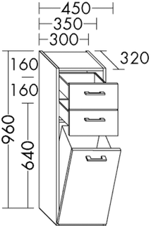 Burgbad Halbhoher-Schrank sys30 45x96x32cm, Aq., 2 Laden, 1 Wäschekorb