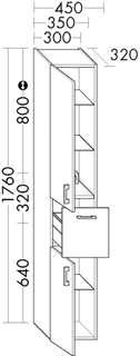 Burgbad Hochschrank sys30 45x176x32cm, Ech, 2 T, 1 A, 1 D-Steckd.
