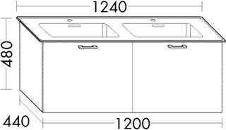 Burgbad Waschtischunterschrank Diago 120x48x44cm, 2 Auszüge, Grau Hochglanz