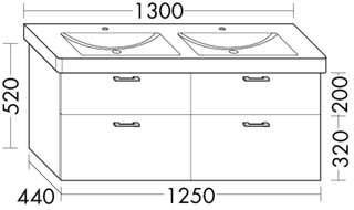 Burgbad Waschtischunterschrank sys30 125 x 52 x 44 cm, 2 Schubladen/2 Auszüge
