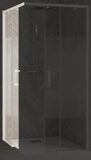 Kinedo Smart Design AC Schiebetür120 li Eckhälfte tgProfil weiß Dekorglas Cosmos