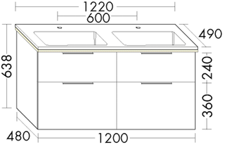 Burgbad LED MG-DWT US-Set Eqio 122x63,8x49cm, 2 L/AZ, WT we, Acryl/Mel.