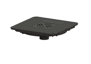 Kessel Abdeckung m Abl DN 70, Multistop, m int Rost, sw