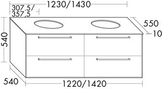 Burgbad Osera Waschtisch-Unterschrank 143x54x55cm, 4 AZ, Pl we ma, sa ma