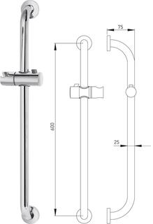 ASW Brausestange Serie 8000 L 600mm, MS verchromt, mit Konusgleiter
