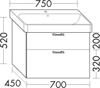 Burgbad Waschtischunterschrank Diago 70 x 52 x 45 cm, 1 Schublade/1 Auzug