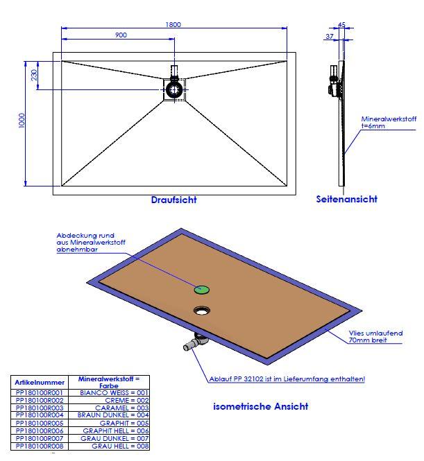 Artikelbild 2 des Artikels „Schedel Duschelem. MULTISTAR PLAN + ro 180x100x4,5cm, gr. d, re, Abl hi. mit. 180 x 100 x 4,5 cm | grau dunkel“