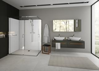 Hoesch Duschabtrennung Eckversion nUnity 140x80cm, G kl m EverClean, Schiebetüren