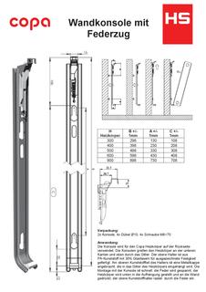 HS Wandkonsole Copa Bauhöhe 400mm, mit Federzug, 2 Stück