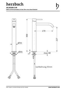 Herzbach WT-Einhebelmischer Deep IX XL, erh. Sch, o. Abl.garn, ES gebürstet