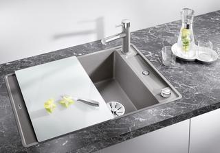 Blanco Spüle Axia III 45 S-F SILGRANIT 77x50cm, w, rev, Abl.Fernb./Glasbrett