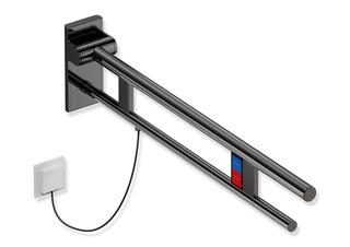 HEWI Stützklappgriff System 900 PVD Duo E-Spülausl., m T., L, 862mm, SW-chrom gl
