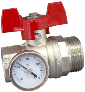 Oventrop Kugelhahn G 3/4 IGxG 1 AG, rot Flügelgr., m Therm.