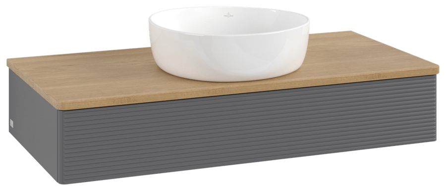 Artikelbild 2 des Artikels „V&B WT-Unterschrank m F-Struktur Antao 100x19x50cm, WBP hon. Oa, Anthrac. m Lac Waschbeckenplattenfarbe honey oak | anthracite matt lacquer“