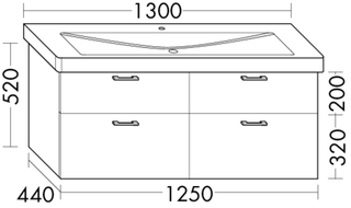 FORMAT Design WT-Unterschrank WUUI 1250x520x440mm, 2 SL/2 A, Ei Dek. cashm