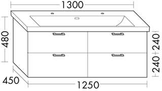 FORMAT Design WT-Unterschrank WXPO125 1250x480x450mm, 2 SL/2 A, E D Baumwolle