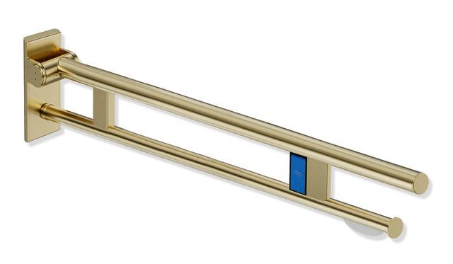 Artikelbild 1 des Artikels „HEWI Stützklappgriff System 900 PVD Duo Halt. + Fk-Spülausl., li, 712mm, MS geb. links, 712 mm | PVD, messing gebürstet“