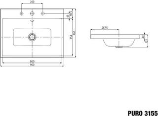 FORMAT Design Aufsatzwaschtisch 90x46x4cm, we Perl-Effekt, 3 Hahnlöcher