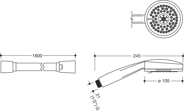 Artikelbild 2 des Artikels „HEWI Handbrauseset 1600mm, 3-Strahlarten, m Schlauch, chrom 1600 mm“