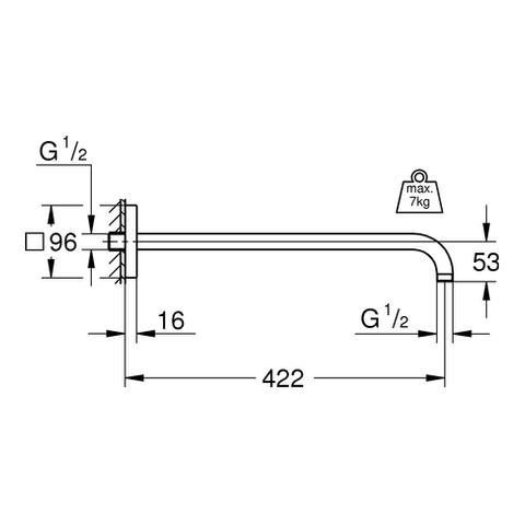 Artikelbild 3 des Artikels „GROHE Brausearm Rainshower Ausl. 42,2cm, mit eckiger Rosette, chrom chrom“
