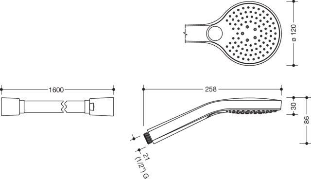 Artikelbild 3 des Artikels „HEWI Handbrause 1600mm, m Schl., d 120mm, 3 S.-Arten, sw 1600 mm, mit Schlauch“