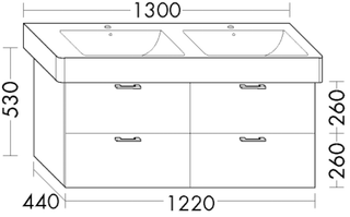 FORMAT Design WT-Unterschrank WXGW122 1220x530x440mm, 2 SL/2 A, Ei Dek. cashm