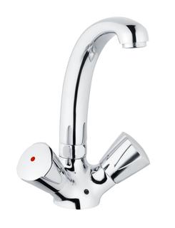 Schulte Waschtisch-Zweigriff-Armatur classic-line_2 ND, Ausladung 120 mm, Gussauslauf, Ablaufgarnitur, verchromt
