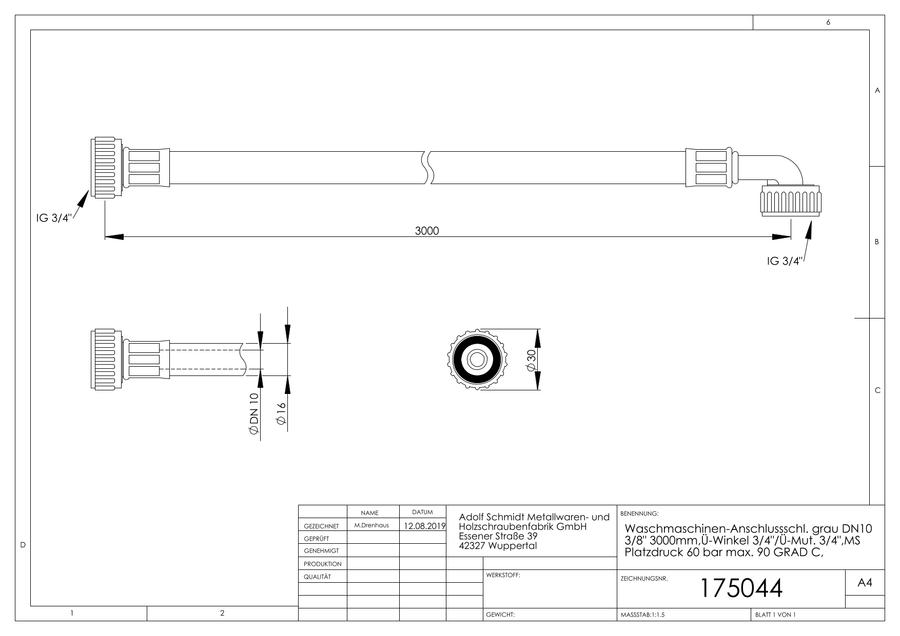 Artikelbild 2 des Artikels „ASW Wasch-/Spülmaschinen-Zulaufschlauch 3000mm, DN 10, 3/8