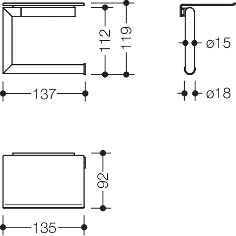 Artikelbild 3 des Artikels „HEWI Toilettenpapierhalter System 162 137x110mm, d 15mm, m Ab, pb, sw matt pulverbeschichtet, schwarz tiefmatt“
