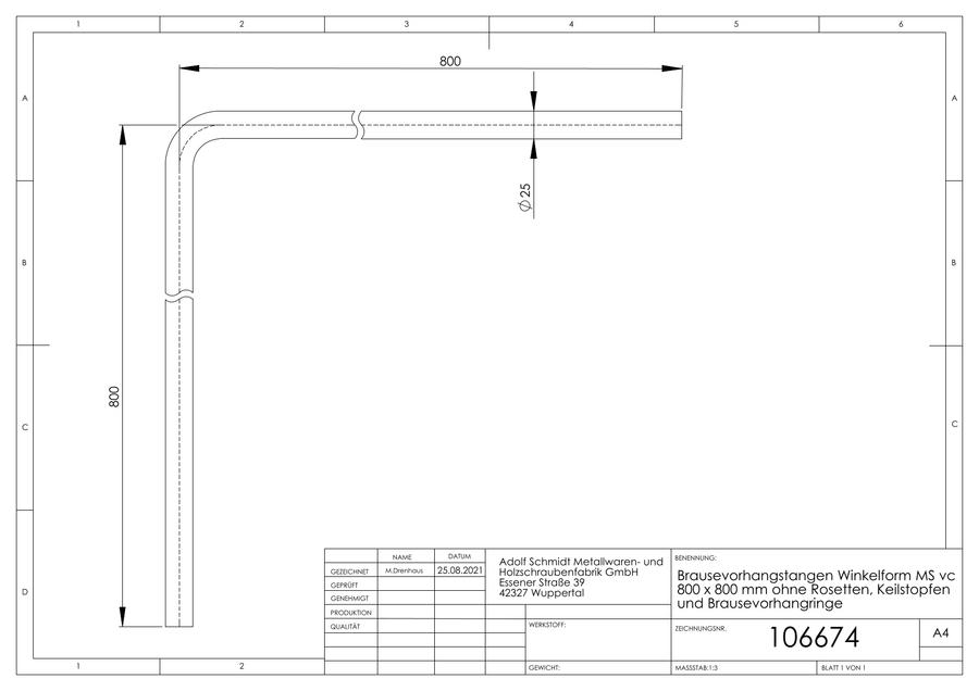 Artikelbild 2 des Artikels „ASW Brausevorhangstange Serie 1000 800x800mm, d 25mm, Win., MS vc, Keilst. 800 x 800 mm“