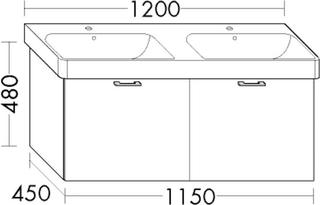 Burgbad Waschtischunterschrank Diago 1150x48x45cm, 2 Auszüge, Grau Ultramatt