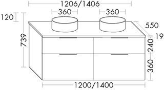 Burgbad Ker.-Dop-Aufsatz-WT US Set Eqio 120,6x73,9x55cm, Acr/Mel, 2 L/AZ, WT we