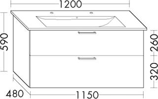 Burgbad Waschtischunterschrank Diago 115x58x48cm, l-gr Um, 1 Lade/1 Ausz.