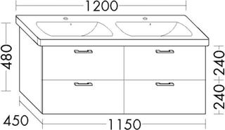 Burgbad Waschtischunterschrank Diago 115x48x45cm, 2 SL/2 Ausz., li-grau ma