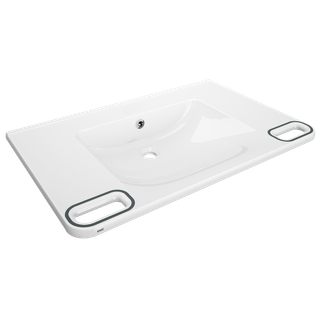 AR Einzelwaschtisch, MEDCARE, MIRANIT, 850x150x550 mm, weiß/grau, Ül., Griff