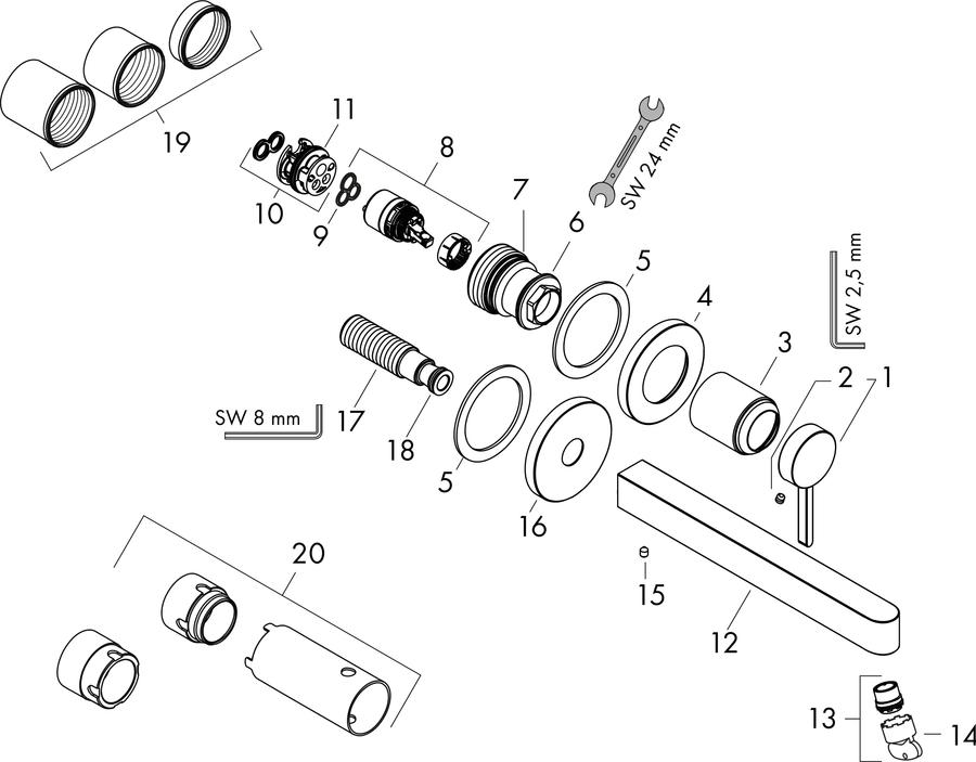 Artikelbild 5 des Artikels „hansgrohe Fertigmontageset Finoris UP-WT-EHM, f W, Ausl. 168mm, matt-sw Ausladung 168 mm | mattschwarz“