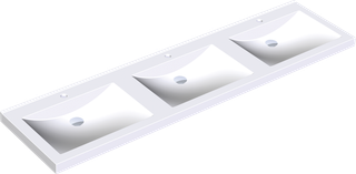 AR Reihenwaschtisch, QUADRO, MIRANIT, 2100x125x530 mm, 3 Mulden re-eckig