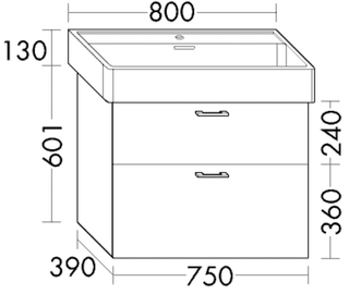 Burgbad Waschtischunterschrank sys30 75x60,1x39cm, San, 1 Schublade/2 Auszüge