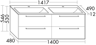 Burgbad Osera WT-Unterschrank-Set w m L2, 141,7x49x54,2cm, 2 SL/2 Ausz.