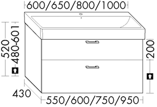 Burgbad Waschtischunterschrank sys30 95x43x52cm, Aq., 1 Lade oben, 1 Auszug